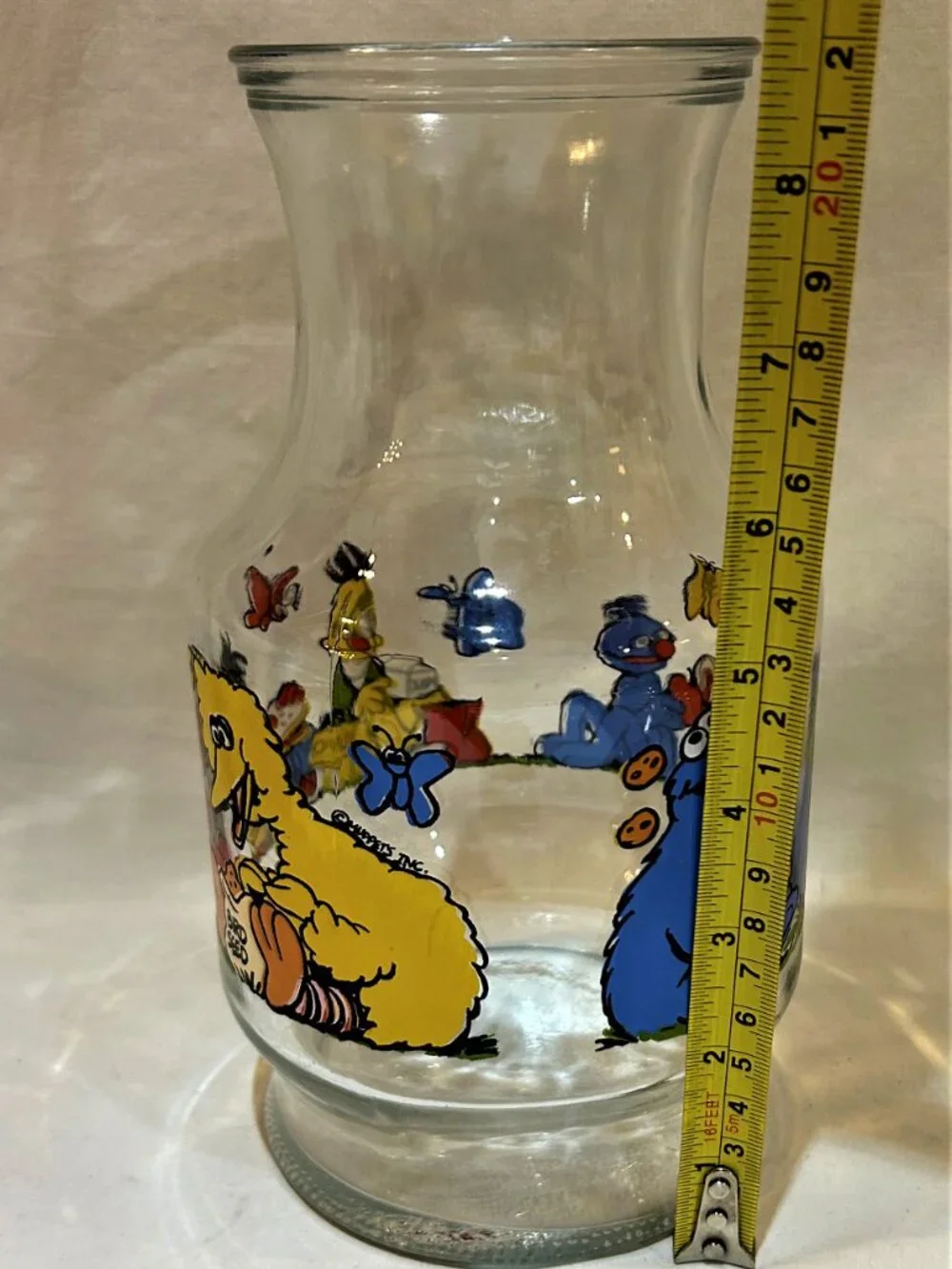 Vintage Sesame Street Glass Carafe Glass Lemonade Juice Pitcher Carafe